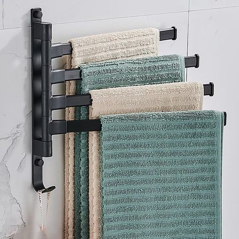 Wandmontierter Handtuchhalter mit 4 um 180° schwenkbaren Stangen, selbstklebend, für Bad und Küche, schwarz (1/5)