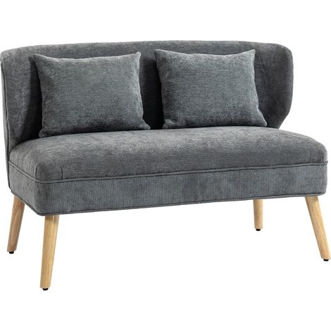 Sofá compacto de 2 plazas en chenilla gris con respaldo alas y patas de madera MODENUIT (1/5)