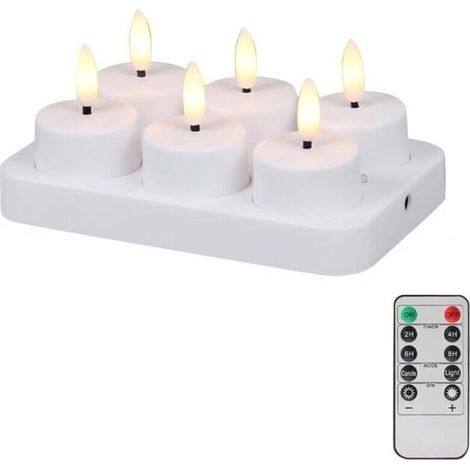 Lot de 6 Bougie LED Rechargeable Bougie Chauffe-plat LED Électrique Flamme Vacillante avec Station de Charge et Télécommande (1/4)