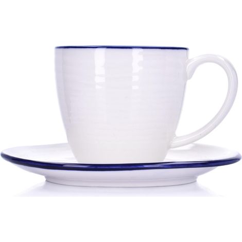 Tasse et soucoupe en porcelaine 200 ml, blanche et bleu marine Krog Duka (1/5)
