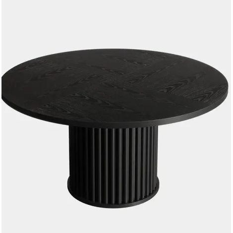 Mesa de comedor redonda negra de madera con base metálica, 120 cm (1/5)