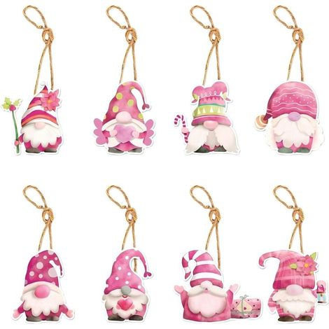 Juego de 8 pequeños colgantes rosas con forma de árbol de Navidad, decoración para el hogar, regalo para un amigo, unisex (Santa Claus) (1/3)