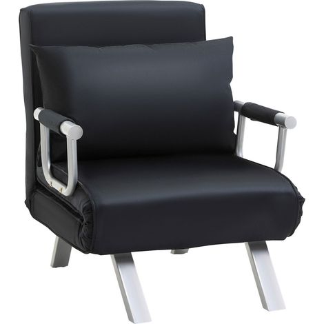 2026 Fauteuil chauffeuse canapé-lit Convertible 1 Place déhoussable Grand Confort Coussin Pieds accoudoirs métal suède Noir (1/3)