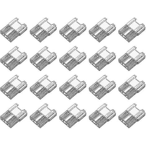 20 connecteurs pour ruban LED, connecteurs à 2 broches pour ruban LED vers fil, transparents, sans soudure, sans zones sombres, 10 mm x 10 mm. (1/5)
