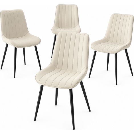 Set 4 Sedie da Pranzo Crema in Velluto Seduta Ergonomica e Struttura in Acciaio (1/5)