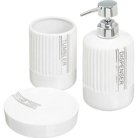 Accessoires salle de bain - JUANIO - Set 3 pièces - Céramique - Blanc - Distributeur 230 ml (1/3)
