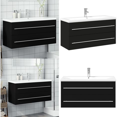 Armoire lavabo de salle de bain avec bassin intégré noir - Meuble Lavabo Salle De Bain - Meuble Vasque - Meuble Toilette - Lavabo Suspendu - Rangement Salle De Bain - Home & Living (1/5)