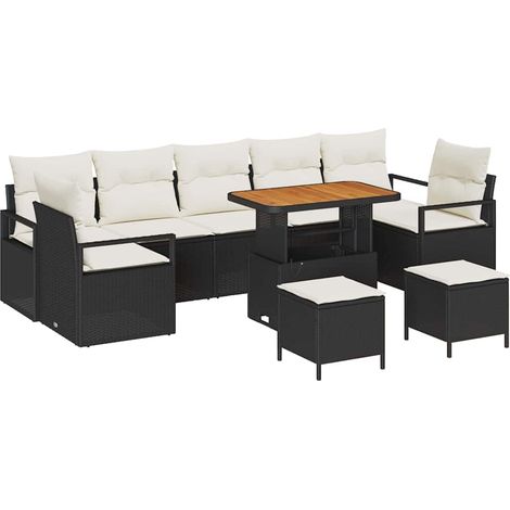 Maison Exclusive - Set Divano da Giardino con cuscino 10 pcs Nero polyrattan
