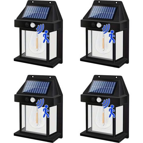 4Pack Solar-Wandleuchten für den Außenbereich, Vintage-Solar-Wandlaternen mit Bewegungsmelder, IP65 wasserdichte Sicherheitsleuchten mit PIR-Bewegungsmelder für Veranda, Balkon, Terrasse, Garage
