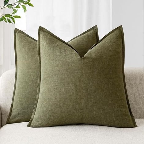 Lot de 2 housses de coussin décoratives en lin uni, étui de coussin doux et d'accent, housse de coussin bohème style ferme pour chaise, canapé, salon, chambre, décoration intérieure, 18 x 18 pouces, v (1/4)