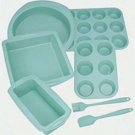 Moule À Gâteau - Moule À Muffin - Moule À Pain - Moule À Brioche - Spatule Et Pinceau En Silicone Alimentaire Bleu - 7 Pièces (1/5)