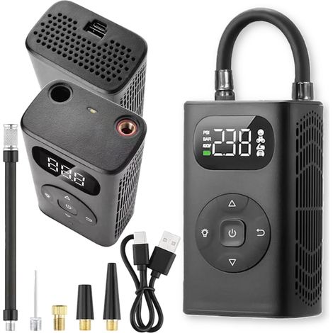 Bomba eléctrica para coche + batería externa USB, compresor de mano, linterna (1/5)