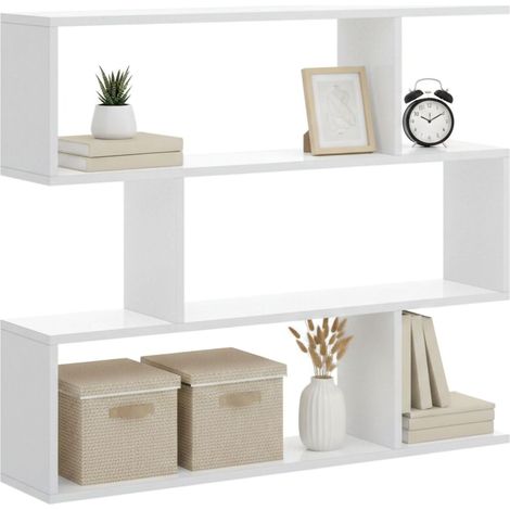 Dmora Buchhandlung Hampton, Niedriges doppelseitiges Bücherregal, Regal mit drei Fächern, Modernes Büroregal, cm 110x24h97, Glänzend Weiß