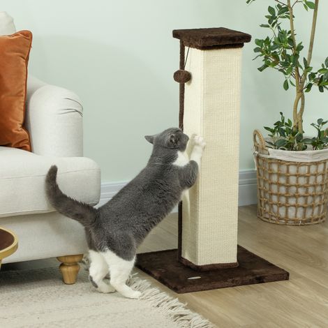 Griffoir Chat Hauteur 81 Poteau Sisal Boule Suspendue Animaux Compagnie Marron 41x41x81cm