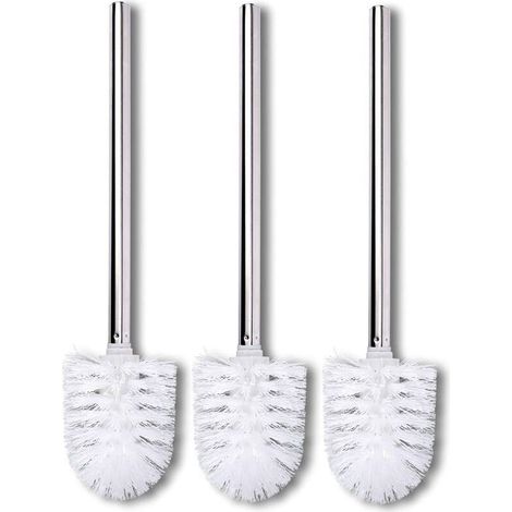 Pack of 3 Replacement Toilet Brushes Brush Head with Stainless Steel Handle for Toilets (1/5)