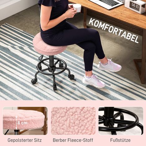 Tabouret réglable en hauteur, pivotant 55-66 cm, tabouret de travail 360° rotatif, Ø50 x 50-66 cm, rose (1/4)