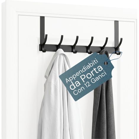 Appendiabiti Da Porta In Alluminio Con 12 Ganci, Portata 10kg –  Adatto Per Porte Spesse Da 4,1-4,5 Cm