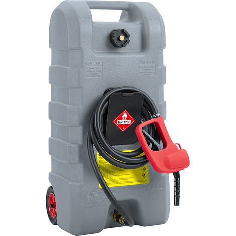 Chariot réservoir carburant 15 gal (≈57 L) sur roues, pompe manuelle de transfert/siphon, tuyau 3 m (10 ft), anti-fuite, pour essence/carburant – Gris