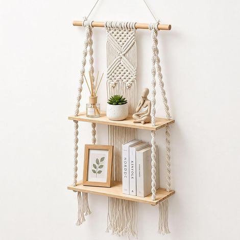 Étagère Murale Bohème en Macramé Deco Macramé Mural Double Couche (1/5)