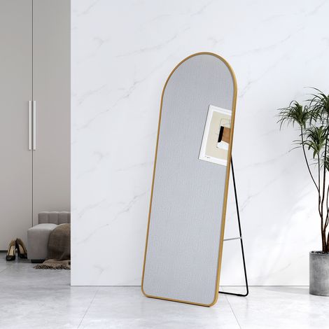 EMKE Bogen Ganzkörperspiegel 140x40cm für Schlafzimmer & Flur – Standspiegel mit Aluminiumrahmen und ESG-Sicherheitsglas Gold (1/5)