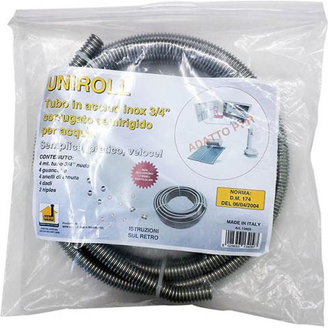 Manguera flexible para agua KIT 4 m. - 1/2" acero inoxidable con 4 conexiones hembra y cortadora de tubos utocartelante