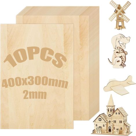 Lot de 10 Feuilles de Contreplaque A3 Plaque de Bois Naturel, 400 × 300 × 2 mm Feuilles de Bois, Minces de Bois Pour Bricolage Artisanate en Bois Modèles et Peintures (1/5)