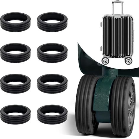 Lot de 8 protections de roues en silicone pour valises, de couleur noire, réduisant le bruit et protégeant contre l'usure et les chocs pendant les voyages.-AquaForge (1/5)