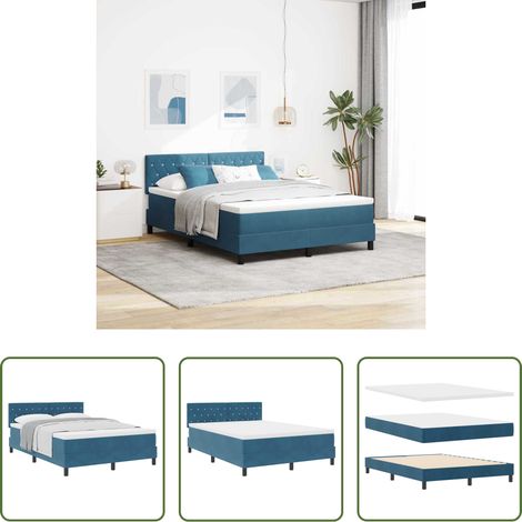 Lits modernes - Lit à ressorts avec matelas Bleu foncé 140 x 190 cm Velours (1/5)