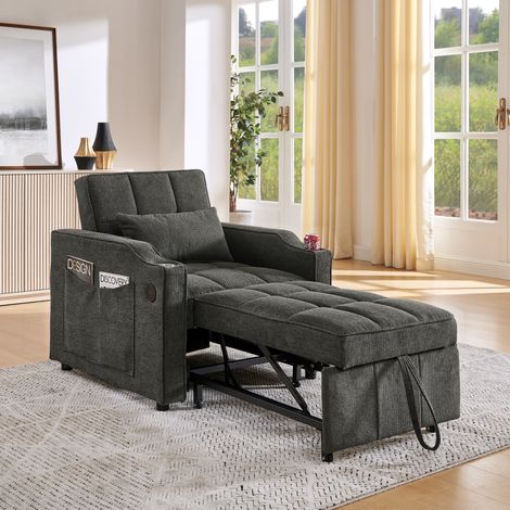 Poltrona convertibile 190x85x86 cm grigio scuro, schienale 3 posizioni, MEUBLIV (1/5)