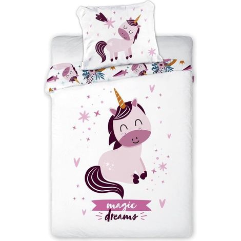 Linge de lit bébé 100x135 Peluches Licorne Magique