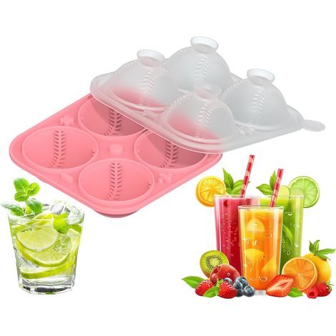Lot 2 moules à glace silicone baseball boule 5,6 cm whisky cocktail bar vert rose noir (1/5)