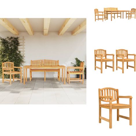 Ensemble à manger de jardin 4 pcs Bois de teck massif - Salon De Jardin - Mobilier De Jardin - Table De Jardin - Chaises De Jardin - Set De Jardin (1/5)
