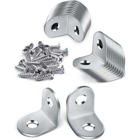 Lot de 20 Équerre Métal, 20 × 20 mm Équerre de Fixation, Equerre de Fixation 90 degrés, equerre Inox avec 40 vis, Petite Equerre Metal pour Fixation de Meubles en bois (1/4)