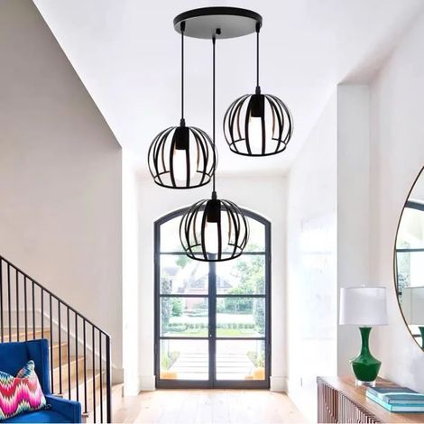 kawoo E27 Lustre Suspension Industrielle,Lampe Luminaire Vintage en Fer Forge Style Edison pour Salon Chambre (1/4)