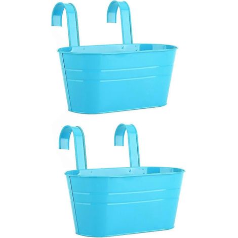 Support pour plantes de balcon, pot de fleurs, 2 crochets, jardinière suspendue amovible, décoration pour balustrade de jardin, bleu (1/4)