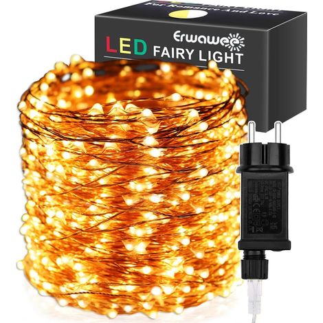 Guirlande Lumineuse Fil de cuivre,100M 1000 LEDs lumières de Noël Décoration Extérieur Intérieur Étanche avec Adapteur Alimentation,Chaine de Lampe pour Arbre,Fête,Mariage,Jardin,Maison, Blanc Chaud (1/5)