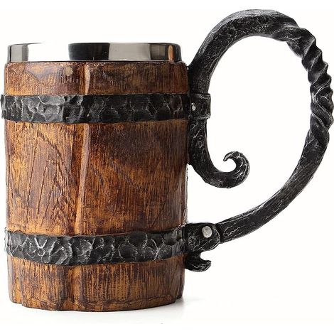 Chope Viking Rétro en Acier Inoxydable et Bois 500 ml (1/4)