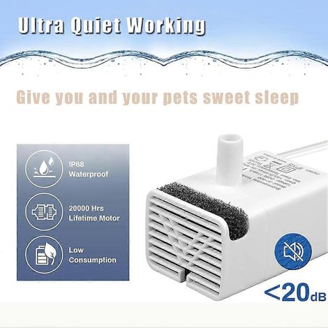 Pompe pour fontaine à eau pour chats, compatible avec les fontaines à eau en acier inoxydable pour chats et les fontaines à eau ultra-silencieuses pour chiens. (1/5)