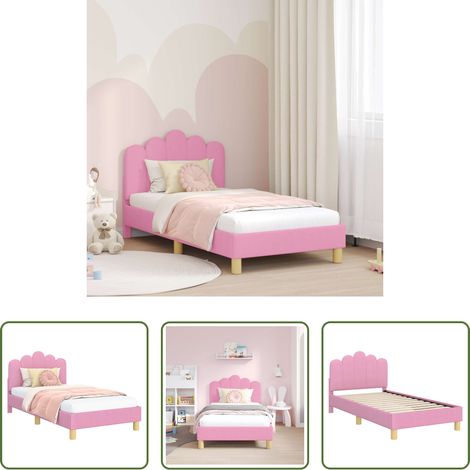 vidaXL Rosa Kinderbett - Kinderbettgestell mit Kopfteil Rosa 80 x 160 cm Stoff (1/5)