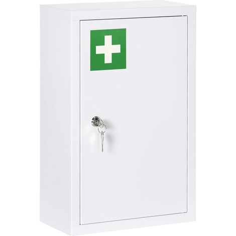 Armoire à pharmacie murale verrouillable avec 2 clés, meuble de premiers secours 3 étagères en acier blanc 30 x 14 x 46 cm (1/5)