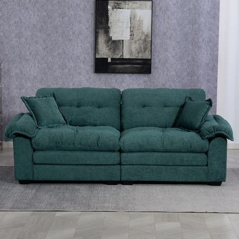 Canapé Droit 2 Places en Chenille,213cm Avec coussin,Ressorts Ensachés,Confort Longue Assise,Vert