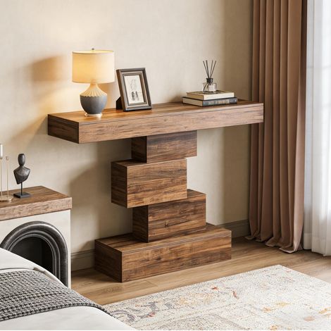 Console d'entrée 108 x 30 x 80 cm en panneaux de particules, marron foncé OKMYHOME (1/5)