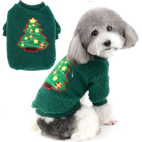 Wintermantel für Kleine Hunde, Fleece Weihnachtsbaum Grün – perfekt für Kaminsims, Regal und Eingang (1/5)