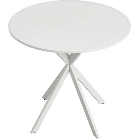 Tavolo da Pranzo Rotondo Stile Industriale Ø80x75 cm con Gambe a Croce in Acciaio Bianco (1/5)