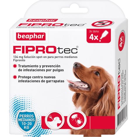 Pipetas antiparasitarias Beaphar Fiprotec Spot On Perros Medianos (10-20 kg) - 4 pipetas