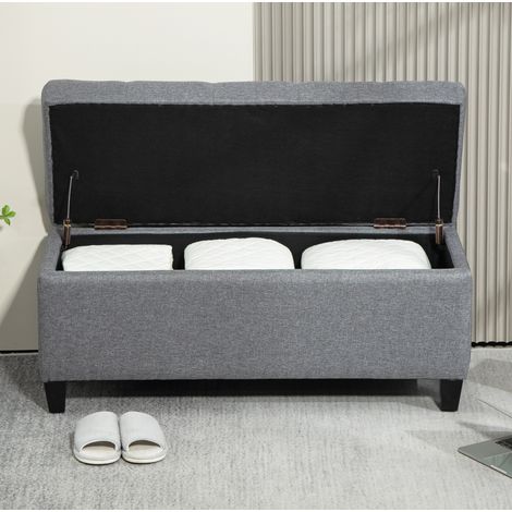 Gepolsterte Sitzbank mit Stauraum 100 x 40 x 44 cm hellgrau HAVRYA (1/5)