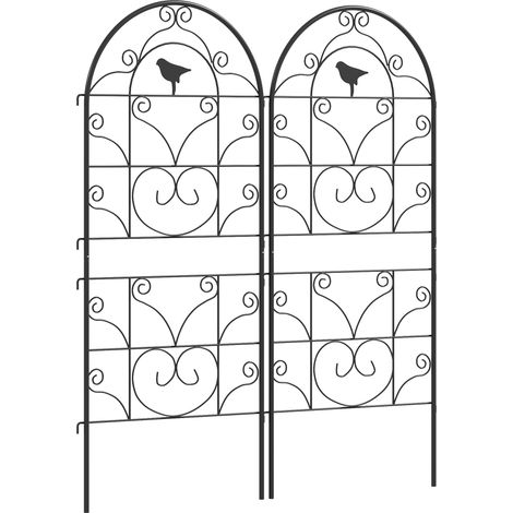 Ensemble de 2 treillis métalliques antirouille, motif oiseau, pour plantes grimpantes, 50 x 120 cm, espalier pour plantes d'intérieur, treillis pour tomates, fleurs, plantes grimpantes, noir (1/5)