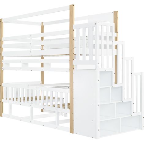 Multifunktions-Kinder-Hochbett mit klappbarem Schreibtisch, Stauraumtreppe, 90x200 cm (1/5)