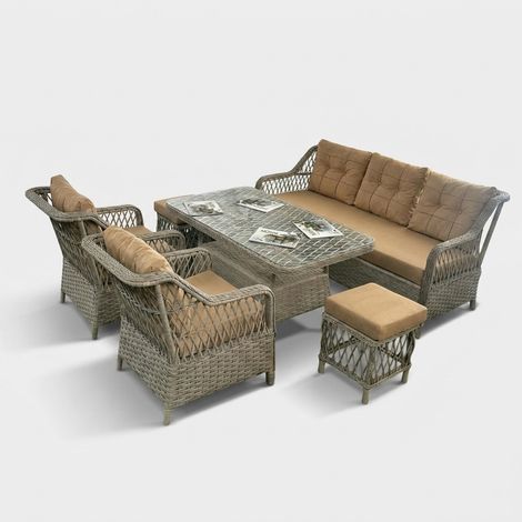 Aluminium-Gartenlounge-Set mit Tisch und Pouf Petra - Beige (1/3)