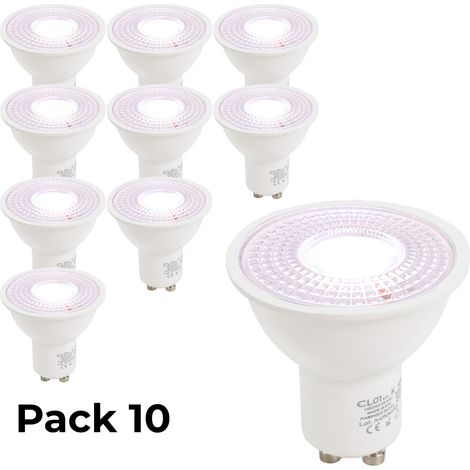 Pack 10 ampoules LED GU10 7W 6000K 45 degrés 665lm Blanc Froid SMD2835